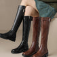 <tc>Women's Black Leather Flat Buckle Knee High Boots Round Toe Ridding Boots</tc>