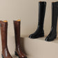 <tc>Women's Black Leather Flat Buckle Knee High Boots Round Toe Ridding Boots</tc>