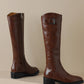 <tc>Women's Brown Leather Flat Buckle Knee High Boots Round Toe Ridding Boots</tc>