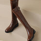 <tc>Women's Brown Leather Flat Buckle Knee High Boots Round Toe Ridding Boots</tc>