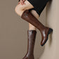 <tc>Women's Brown Leather Flat Buckle Knee High Boots Round Toe Ridding Boots</tc>