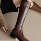 <tc>Women's Brown Leather Flat Buckle Knee High Boots Round Toe Ridding Boots</tc>