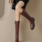 <tc>Women's Brown Leather Flat Buckle Knee High Boots Round Toe Ridding Boots</tc>