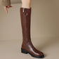 <tc>Women's Brown Leather Flat Buckle Knee High Boots Round Toe Ridding Boots</tc>