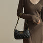 Women's Black Leather Quilted Chain Shoulder Zipper Bag