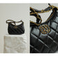 Women's Black Leather Quilted Chain Shoulder Zipper Bag