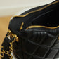 Women's Black Leather Quilted Chain Shoulder Zipper Bag