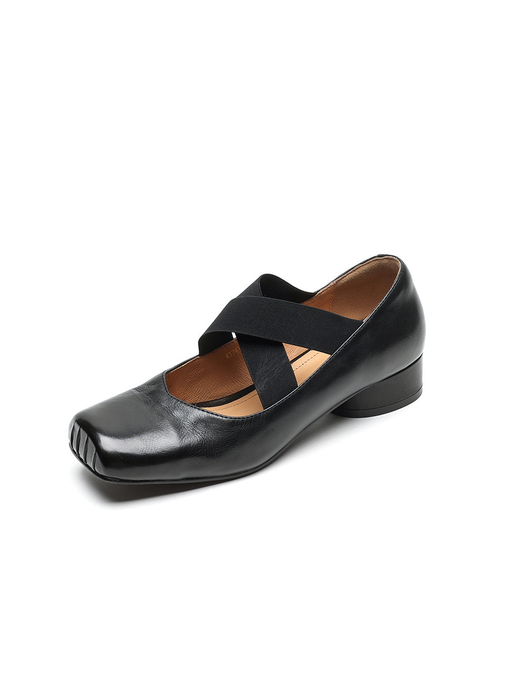 <tc>Women's Black Leather Square Toe Block Heel Ballet Shoes Low Heel Mary Jane Shoes</tc>