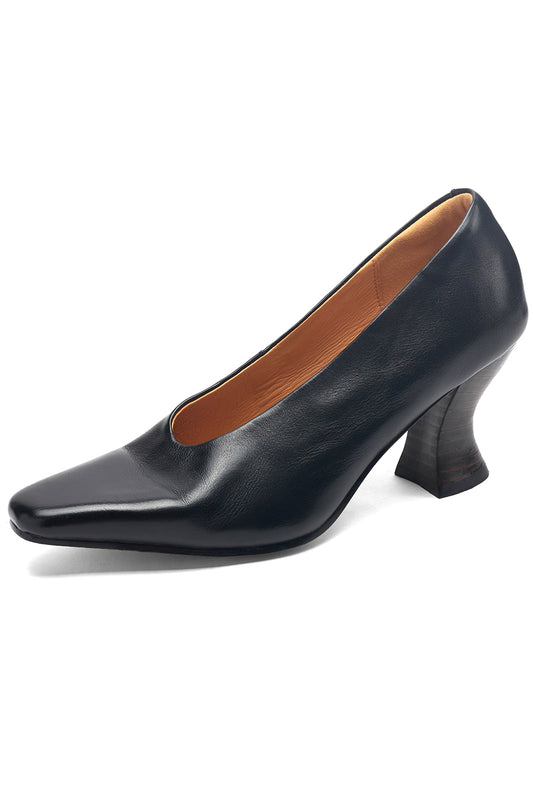 <tc>Women's Black Leather Square Toe Spool Heel Vintage Pumps Dress Shoes</tc>