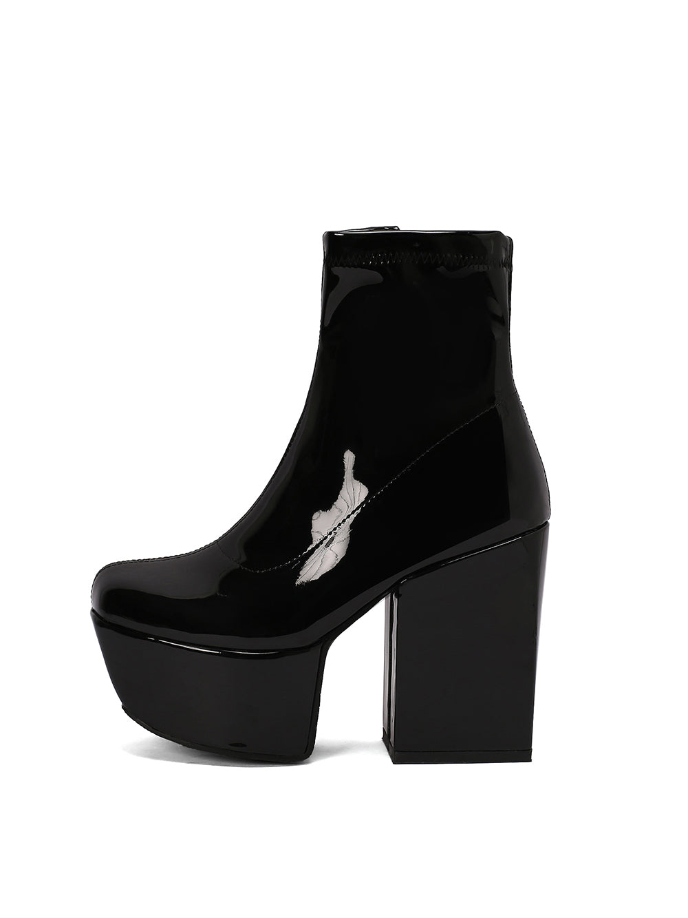 <tc>Women's Black Patent Leather Square Toe Block Heel Platform Ankle Boots</tc>