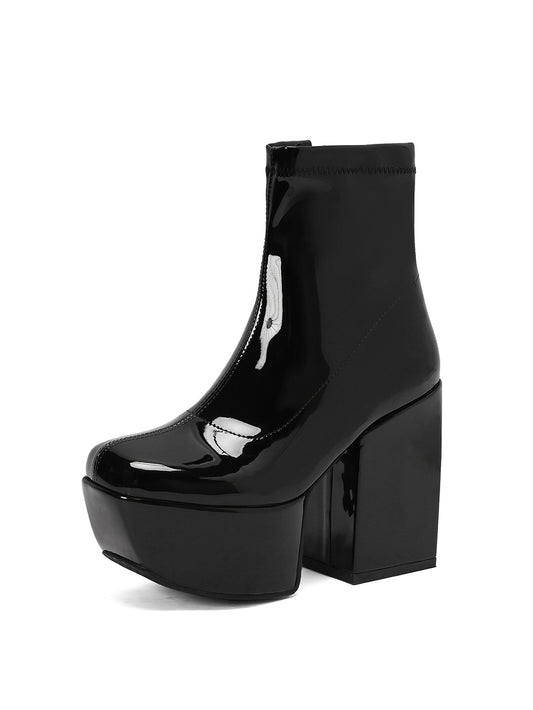 <tc>Women's Black Patent Leather Square Toe Block Heel Platform Ankle Boots</tc>