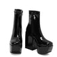 <tc>Women's Black Patent Leather Square Toe Block Heel Platform Ankle Boots</tc>