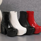 <tc>Women's White Patent Leather Square Toe Block Heel Platform Ankle Boots</tc>