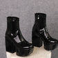 <tc>Women's Black Patent Leather Square Toe Block Heel Platform Ankle Boots</tc>