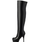 Women's Black Vegan Leather Stiletto Heel Almond Toe Over the Knee Boots