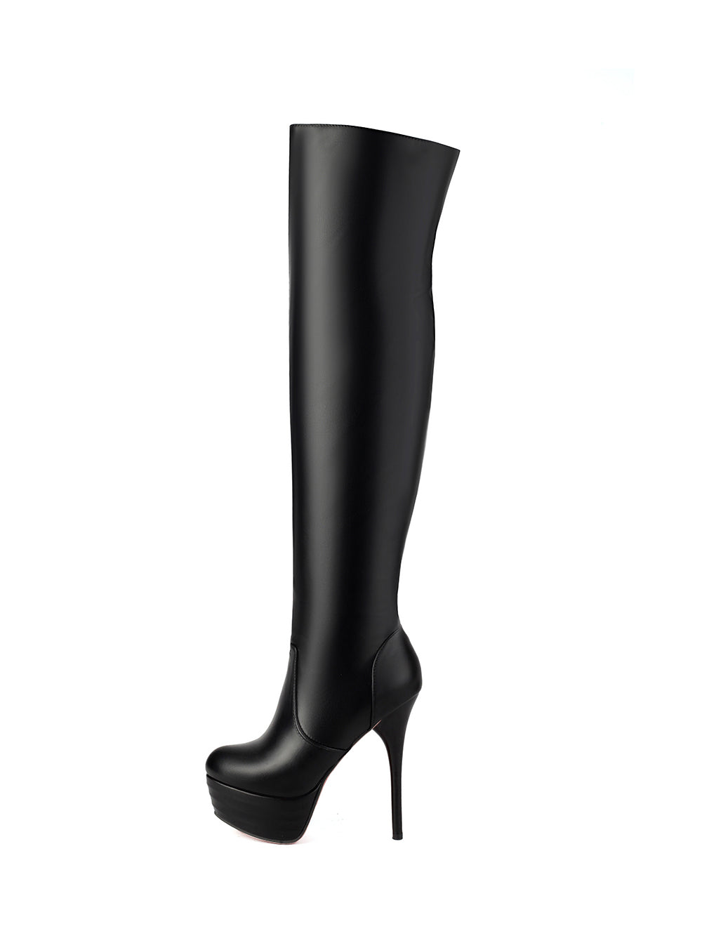 Women's Black Vegan Leather Stiletto Heel Almond Toe Over the Knee Boots