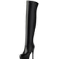 Women's Black Vegan Leather Stiletto Heel Almond Toe Over the Knee Boots