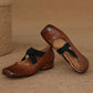 <tc>Women's Brown Leather Square Toe Block Heel Ballet Shoes Low Heel Mary Jane Shoes</tc>