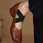 <tc>Women's Brown Leather Square Toe Block Heel Ballet Shoes Low Heel Mary Jane Shoes</tc>