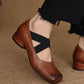 <tc>Women's Brown Leather Square Toe Block Heel Ballet Shoes Low Heel Mary Jane Shoes</tc>