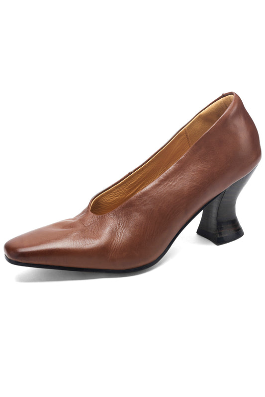 <tc>Women's Brown Leather Square Toe Spool Heel Vintage Pumps Dress Shoes</tc>