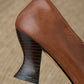 Women's Brown Leather Square Toe Spool Heel Vintage Pumps Dress Shoes