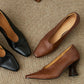 Women's Brown Leather Square Toe Spool Heel Vintage Pumps Dress Shoes