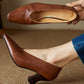 Women's Brown Leather Square Toe Spool Heel Vintage Pumps Dress Shoes