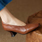 Women's Brown Leather Square Toe Spool Heel Vintage Pumps Dress Shoes