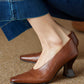 Women's Brown Leather Square Toe Spool Heel Vintage Pumps Dress Shoes