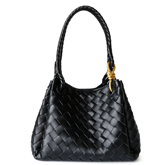 <tc>Women‘s Black Leather Wovern Shoulder Handbags</tc>