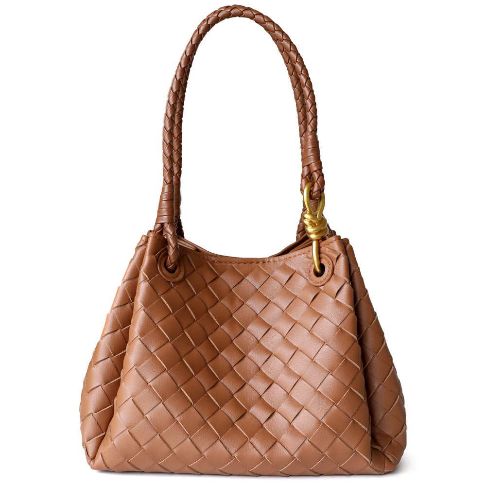 <tc>Women‘s Brown Leather Wovern Shoulder Handbags</tc>