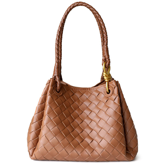 <tc>Women‘s Brown Leather Wovern Shoulder Handbags</tc>