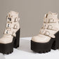 <tc>Women's Beige Buckles Fashion Block Heel Platform Ankle Booties</tc>