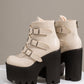 <tc>Women's Beige Buckles Fashion Block Heel Platform Ankle Booties</tc>