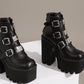 <tc>Women's Black Buckles Fashion Block Heel Platform Ankle Booties</tc>