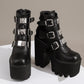 <tc>Women's Black Buckles Fashion Block Heel Platform Ankle Booties</tc>