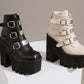 <tc>Women's Black Buckles Fashion Block Heel Platform Ankle Booties</tc>