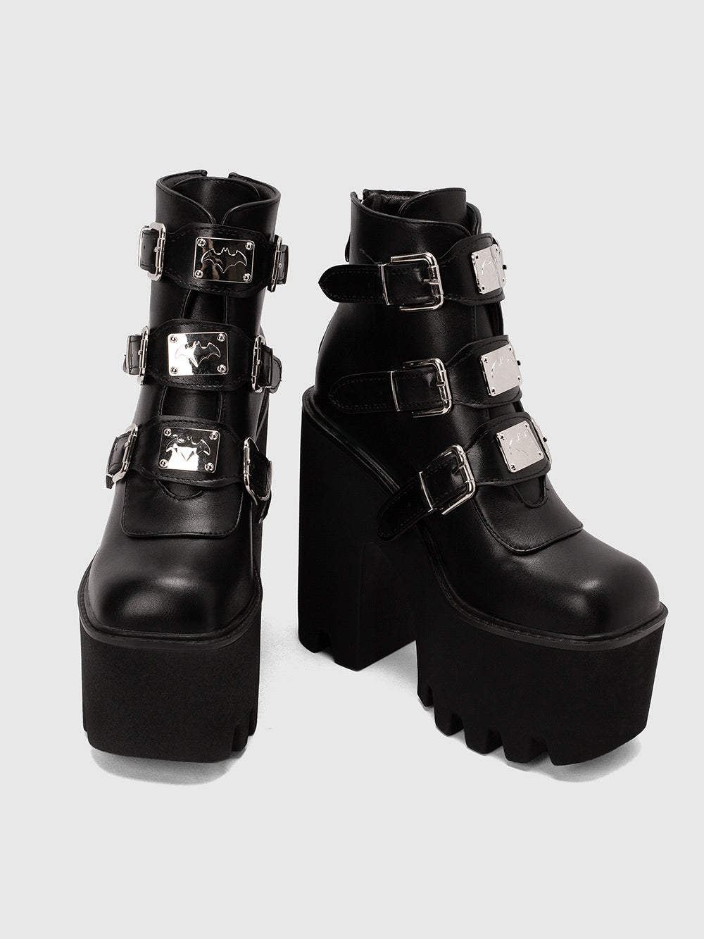 <tc>Women's Black Buckles Fashion Block Heel Platform Ankle Booties</tc>