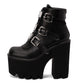 <tc>Women's Black Buckles Fashion Block Heel Platform Ankle Booties</tc>