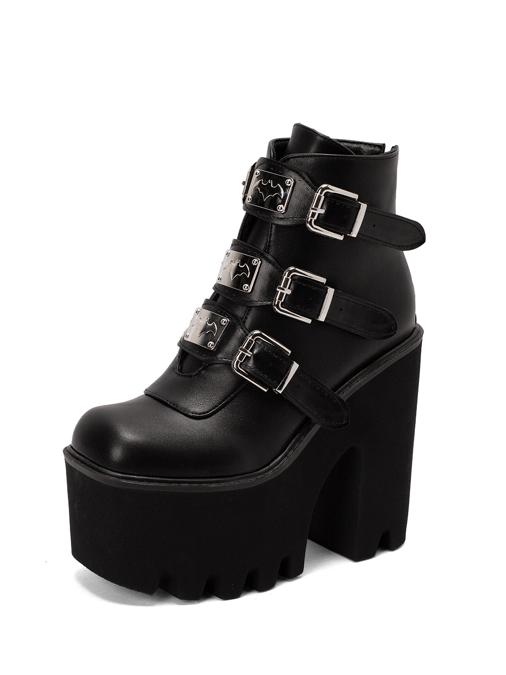 <tc>Women's Black Buckles Fashion Block Heel Platform Ankle Booties</tc>