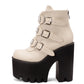 <tc>Women's Beige Buckles Fashion Block Heel Platform Ankle Booties</tc>