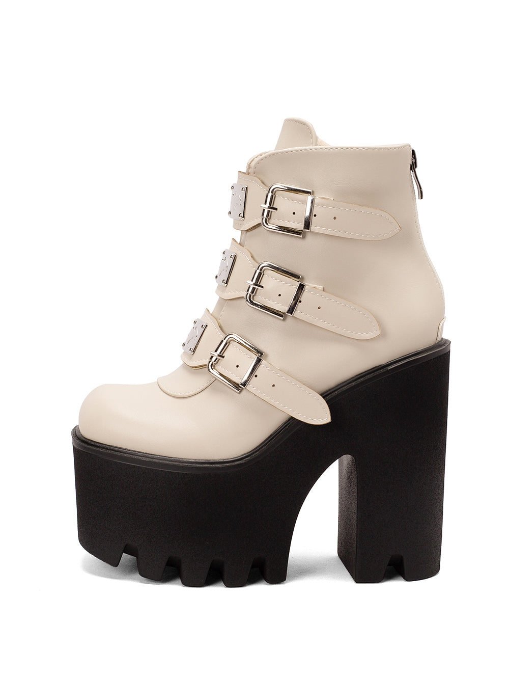 <tc>Women's Beige Buckles Fashion Block Heel Platform Ankle Booties</tc>