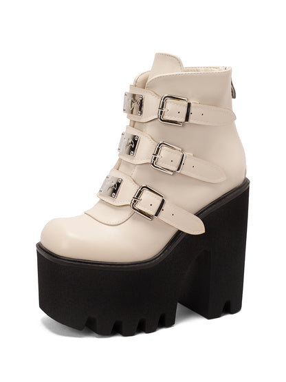 <tc>Women's Beige Buckles Fashion Block Heel Platform Ankle Booties</tc>