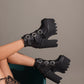 <tc>Women's Black Buckles Fashion Block Heel Platform Ankle Booties</tc>