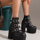 <tc>Women's Black Buckles Fashion Block Heel Platform Ankle Booties</tc>