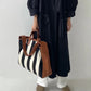 Canvas Striped Large Shopping Bag Tote Handbag