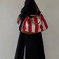 Canvas Striped Large Shopping Bag Tote Handbag