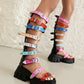 <tc>Women's Color Buckles Open Toe Flatform Knee High Sandals</tc>