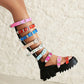 <tc>Women's Color Buckles Open Toe Flatform Knee High Sandals</tc>